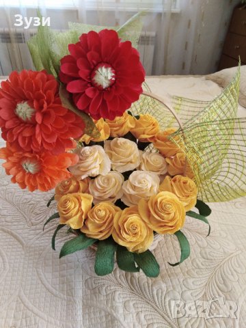 Кошница с цветя от хартия, снимка 5 - Декорация за дома - 26771002