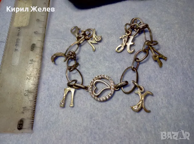 СКЪПОЦЕННА ВИНТИДЖ АРТ СРЕБЪРНА ГРИВНА с БУКВИЧКИ СРЕБРО 925 с БЯЛА ПОЗЛАТА и ИСКРЯЩИ ЦИРКОНИ 48561, снимка 13 - Гривни - 50136371