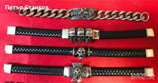 Гривни от стомана, естествена кожа, снимка 2 - Гривни - 44112473