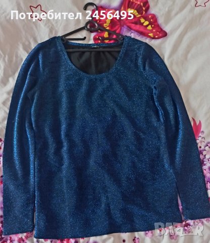 Парти блуза в син брокат- Reserved. Нова.Размер ХЛ., снимка 1 - Блузи с дълъг ръкав и пуловери - 43967967