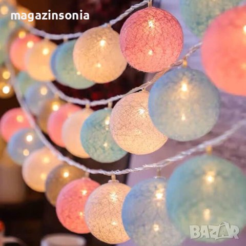 Гирлянд от 10 бр.светещи цветни топки за красива декорация/на батерии, снимка 3 - Декорация за дома - 43200092
