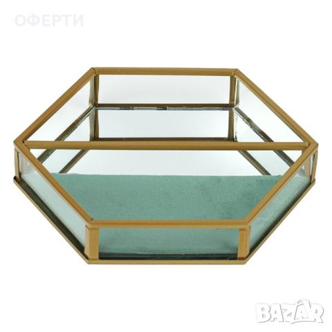 Стъклен органайзер за бижута от зелено кадифе с огледало 17,5x17,5x3 см, снимка 2 - Подаръци за жени - 44068218