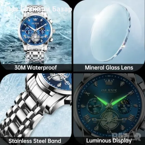 Нов Мъжки хронограф часовник неръждаема стомана водоустойчив аксесоар, снимка 5 - Мъжки - 49483502