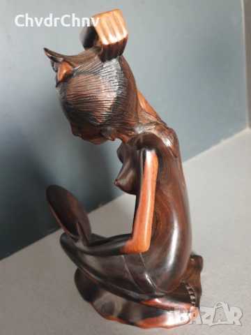 19см ръчна дърворезба статуетка/еротика/азиатска дървена скулптура/фигура на гола жена с огледало, снимка 4 - Статуетки - 52905614