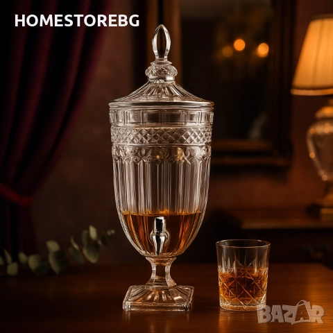 Луксозен стъклен диспенсър за сок и напитки 3L с капак и кранче, снимка 3 - Други - 51817765