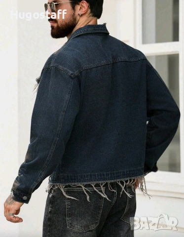 Ново мъжко карго дънково яке риза Street Style накъсан вид овърсайз изтъркано деним памук ХХЛ, снимка 2 - Якета - 53241286
