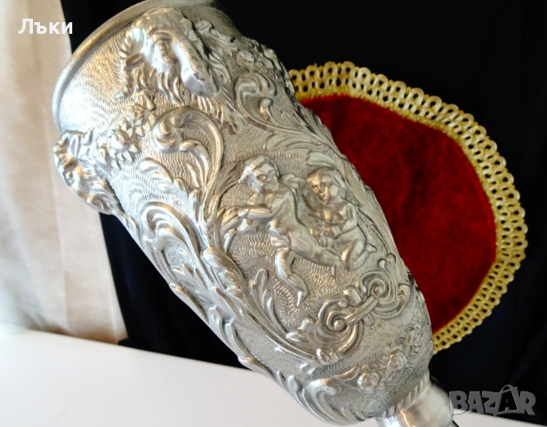 Калаен бокал,чаша за вино,глави на овен,ангели,барок. , снимка 10 - Антикварни и старинни предмети - 51704366