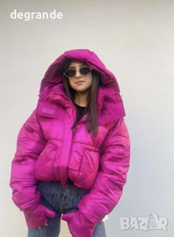 Дамско яке цвят циклама с ефектни ръкавички