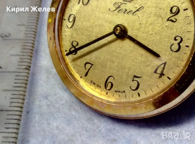 FEREL SWISS MADE Стар ОРНАМЕНТИРАН ЛУКСОЗЕН МЕХАНИЧЕН ПОЗЛАТЕН ШВЕЙЦАРСКИ ДЖОБЕН ЧАСОВНИК 50142, снимка 5 - Антикварни и старинни предмети - 49487836