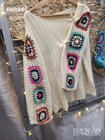 страхотна плетена блуза пачуърк XL + чанта, снимка 5 - Блузи с дълъг ръкав и пуловери - 49844593