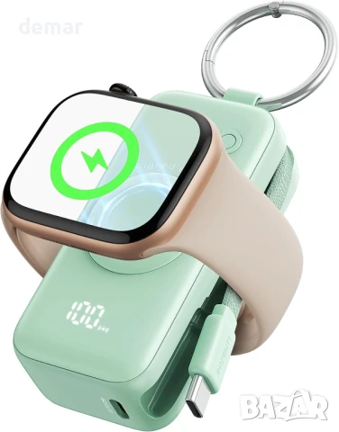Външна батерия INIU за Apple Watch, 5000mAh с вграден кабел, тип ключодържател, LCD дисплей, снимка 1
