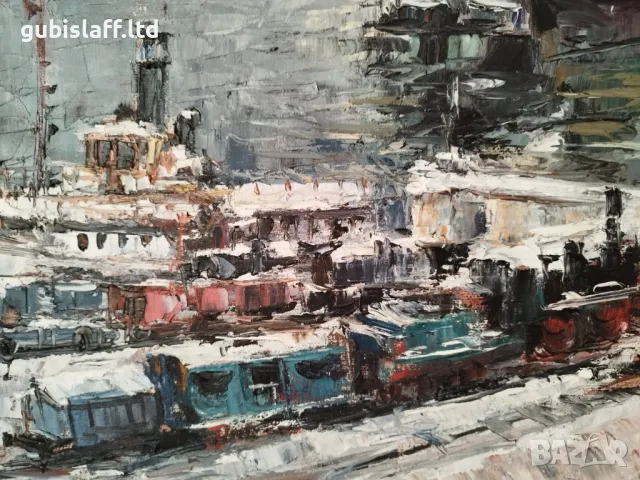 Картина "Русе-речна гара", 1970 г., худ. К. Станчев (1906-1988), снимка 8 - Картини - 48695154