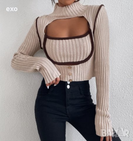 Къс пуловер, Секси пуловер, Ефектна есенно зимна блуза, снимка 3 - Блузи с дълъг ръкав и пуловери - 43237598