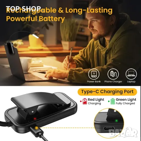 Лампа за книга GARITE, 10 LED димируема лампа за четене с щипка за книга, батерия с дълъг живот, аку, снимка 9 - Лед осветление - 48842540