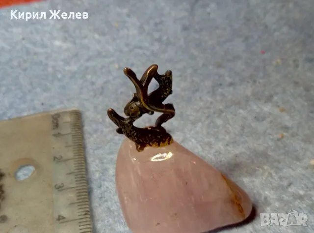 БРОНЗОВИ РИБКИ – ФИГУРКА ЗОДИЯ РИБИ РЪЧНА АРТ ИЗРАБОТКА с ПОСТАМЕНТ от МЛЕЧЕН РОЗОВ КВАРЦ 47177, снимка 9 - Колекции - 47607725