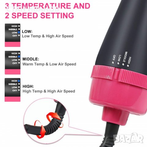 Електрическа четка за коса Onestep 3в1, за сушене, изправяне и оформяне, Контрол на температурата, снимка 6 - Ютии - 32877818