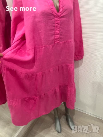 Рокля лен в розово М, снимка 5 - Рокли - 50787450