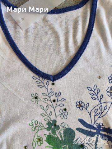 Блуза с нежни цветя и дискретни камъчета, снимка 6 - Тениски - 28446653