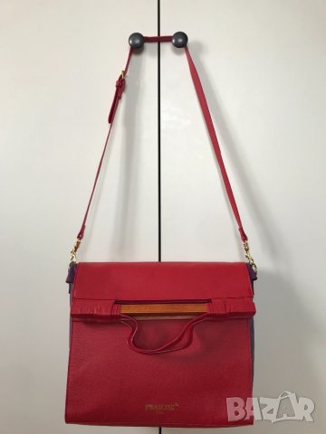 Дамска чанта Fraiche Paris корал червена и лилаво ретро стил дълга дръжка , снимка 2 - Чанти - 40397251