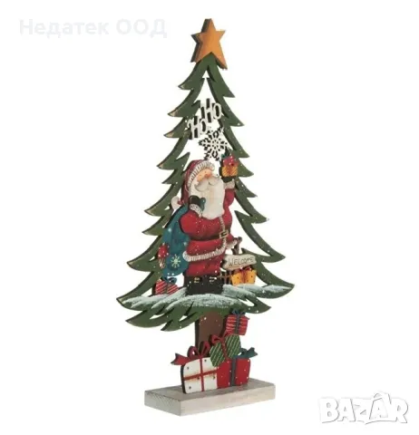  Коледна, Декоративна, Елха и Дядо Коледа, Дърво, 43.5см , снимка 2 - Декорация за дома - 48021458
