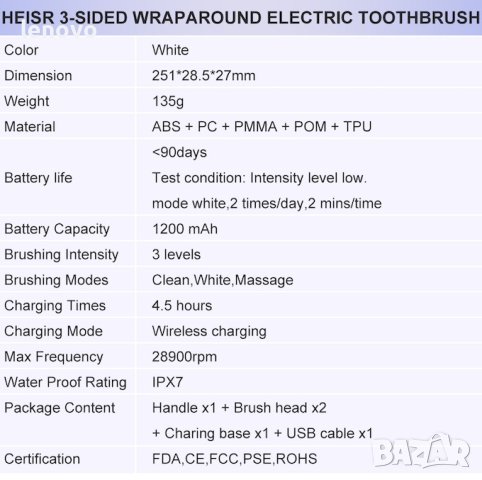 Електрическа четка за зъби HEISR, снимка 4 - Други - 43016275