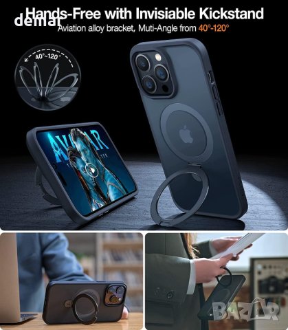 Tech MD калъф за iPhone 15 Pro Max, стойка с пръстен, 6,7" черен, снимка 4 - Калъфи, кейсове - 43145323