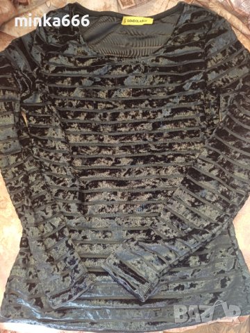 Стилна плюш и дантела дамска блуза., снимка 1 - Блузи с дълъг ръкав и пуловери - 43851450