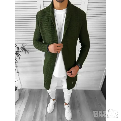 ТОП МОДЕЛ Удължена мъжка зелена жилетка модел 2025г, снимка 2 - Спортни дрехи, екипи - 48052892