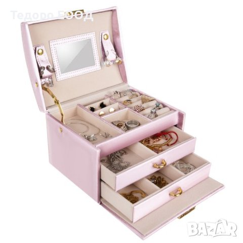 Кутия за бижута на няколко етажа и с много отделения розова пудра, снимка 3 - Други - 43899604