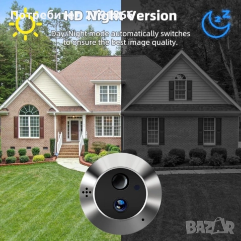 WIFI Видеошпионка за врата с батерия 3MP MicroSD32GB с видеокамера, 4.3" екран двупосочно аудио, снимка 4 - Входни врати - 52257401