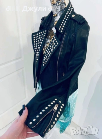 Кожено яке от естествена кожа с капси, снимка 4 - Якета - 53328074