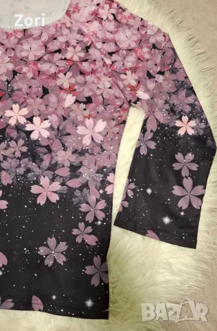 КРАСИВА блуза на цветя в преливащи розово-сиви цветове 3ХЛ/4ХЛ размер , снимка 5 - Блузи с дълъг ръкав и пуловери - 47964215