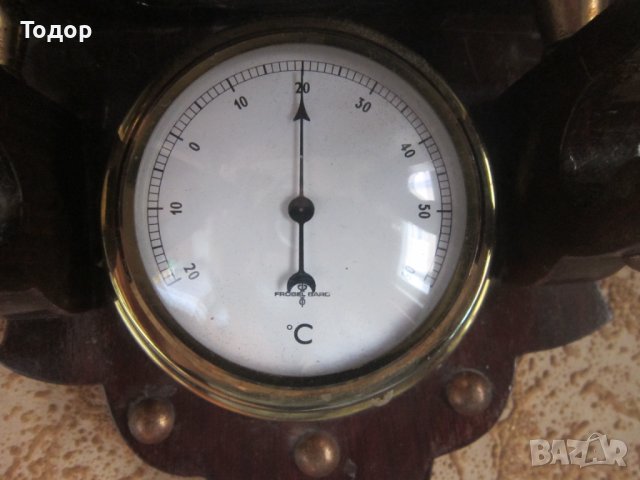 Уникален бронзов барометър термометър в кутия , снимка 4 - Колекции - 36902639