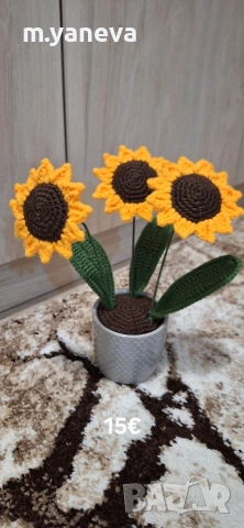 ръчно плетени цветя, снимка 10 - Изкуствени цветя - 53047041