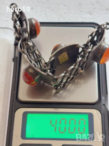 Сребърна дизайнерска гривна с кехлибар/сребро 925,ръчна работа/, снимка 1