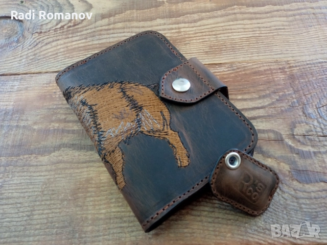 Мъжки кожен портфейл, ловен аксесоар, естествена кожа, ръчна изработка , снимка 6 - Портфейли, портмонета - 52020292