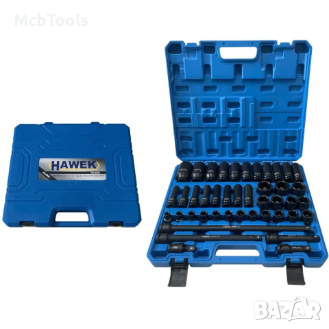Професионален комплект ударни вложки и удължения 43части 1/2“ HAWEK, снимка 2 - Други инструменти - 51233518