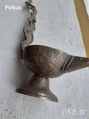 Стара османска кована маслена лампа кандило, снимка 3 - Антикварни и старинни предмети - 53490511