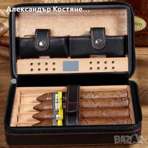 Кедров кожен Хумидор - кутия за пури място за запалка, резец и пури, снимка 2 - Подаръци за мъже - 48669014