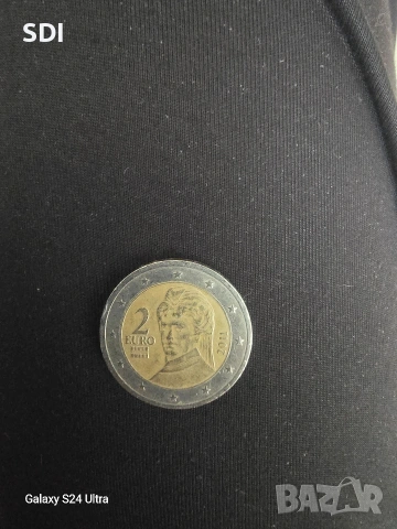 2 euro монета Австрия с лека грешка на ръба