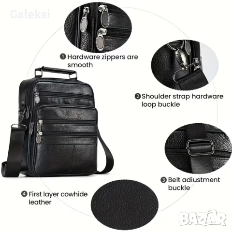 Мъжка дизайнерска ежедневна и стилна чанта с ципове /Кафява естествена кожа! , снимка 8 - Чанти - 53354981