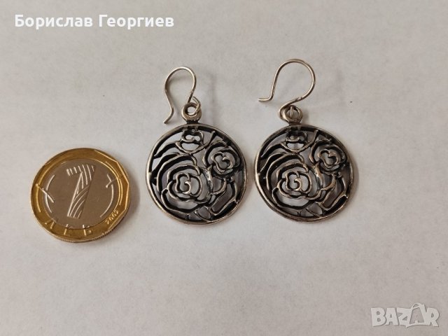 Сребърни обеци с рози, снимка 2 - Обеци - 43638216