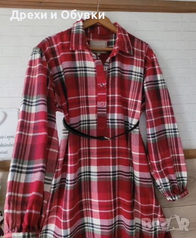 Рокля тип риза червено каре , снимка 6 - Рокли - 52763916