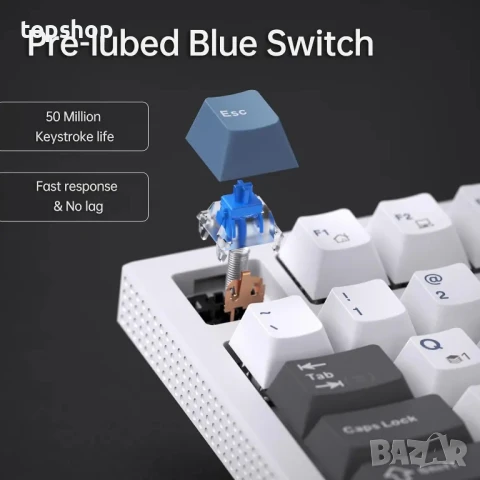 K98SE Механична геймърска клавиатура, 98 клавиша с LED подсветка, 96% QWERTY US подредба, кабелна..., снимка 5 - Клавиатури и мишки - 50556164