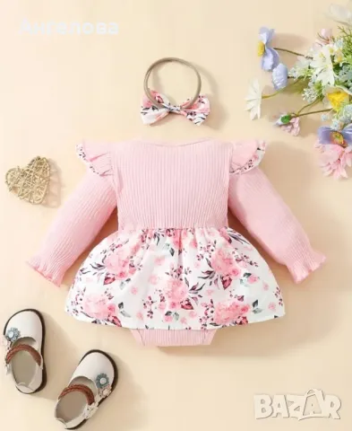 Бебешко боди-рокличка с лента за глава , снимка 2 - Бебешки рокли - 47287054