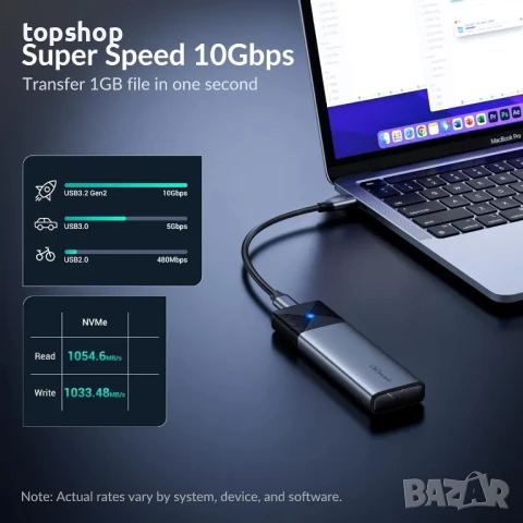 НОВА кутия за M.2 NVMe SSD USB-C 3.2 Gen2 10Gbps, Подържа NVMe M ключ, NVMe 2280/2260/2242/2230, сив, снимка 8 - Кабели и адаптери - 50493195