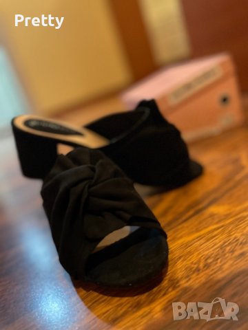 Черни велурени чехли на ток, снимка 2 - Чехли - 37586833