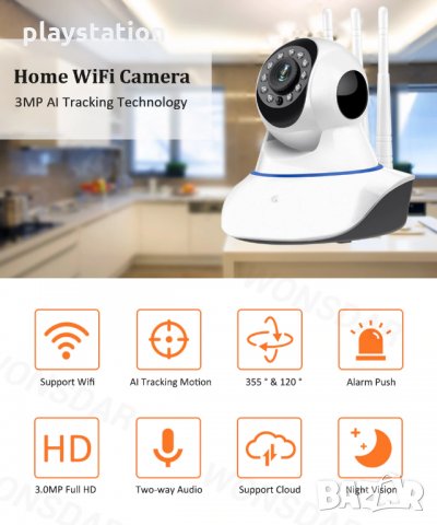 Безжична въртяща се Ip Камера с три антени 2МP, снимка 2 - Камери - 32619800