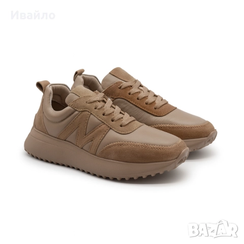 Дамски бежови спортни обувки от естествена кожа и велур