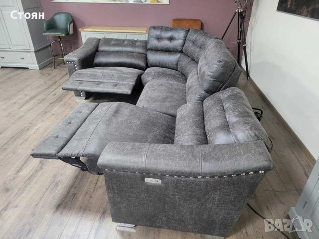 Кафяв ъглов диван от плат La-z-boy с електрически релаксиращ механизъм, снимка 5 - Дивани и мека мебел - 43285628
